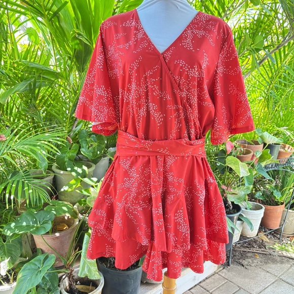 Elegant Red Floral Dress Romper - Picture 1 of 7